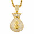 Iced Out Gold Money Bag Pendent With Chain