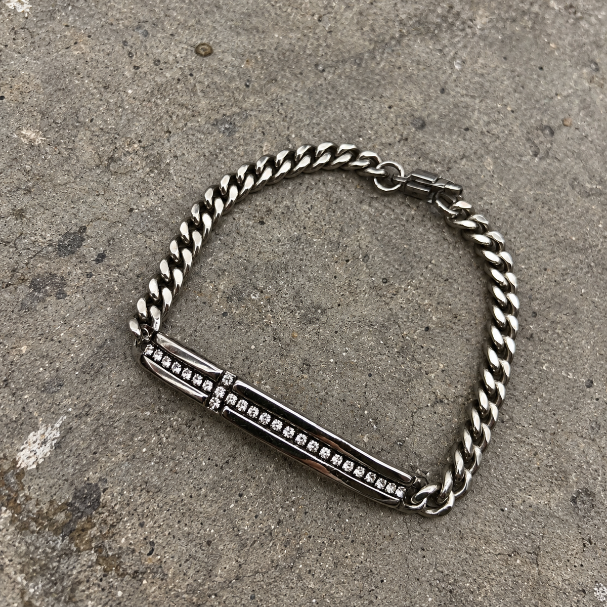 Silver Iced Cross Cuban Link Bracelet