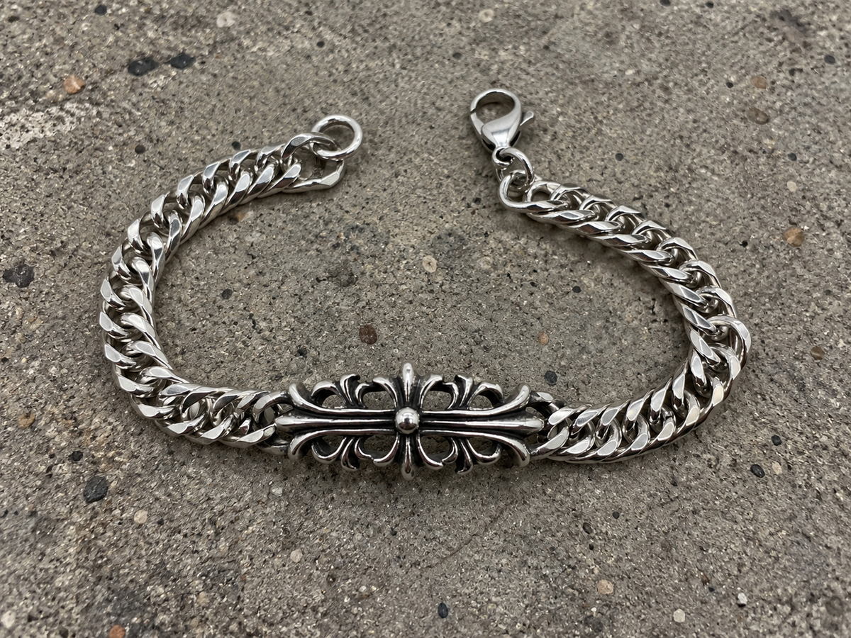 Silver Ornate Cross Bracelet