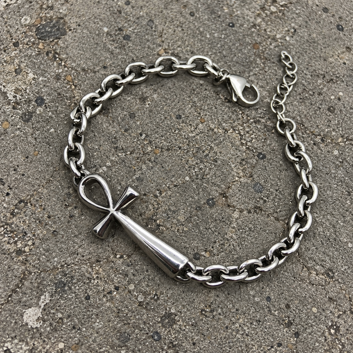 Silver Ankh Cross Chain Bracelet
