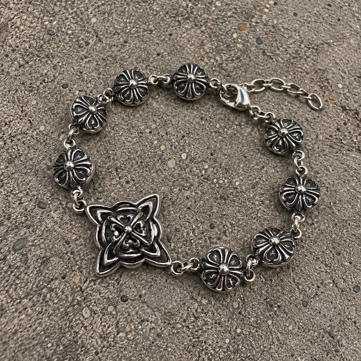 Silver Gothic Floral Medallion Bracelet