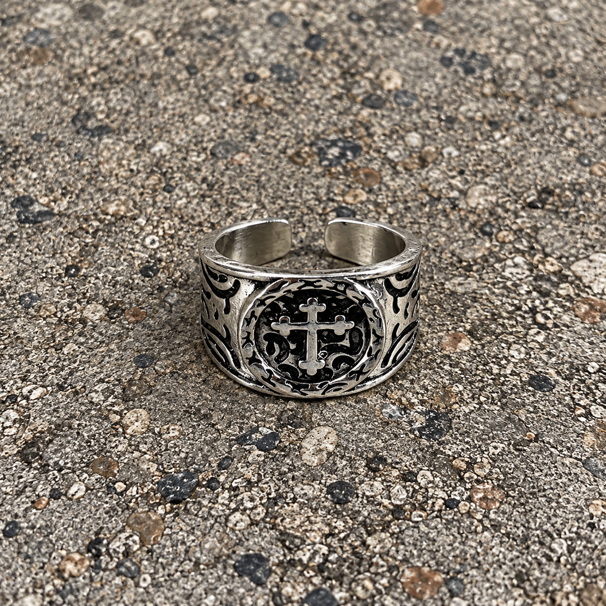 Silver Gothic Cross Signet Ring