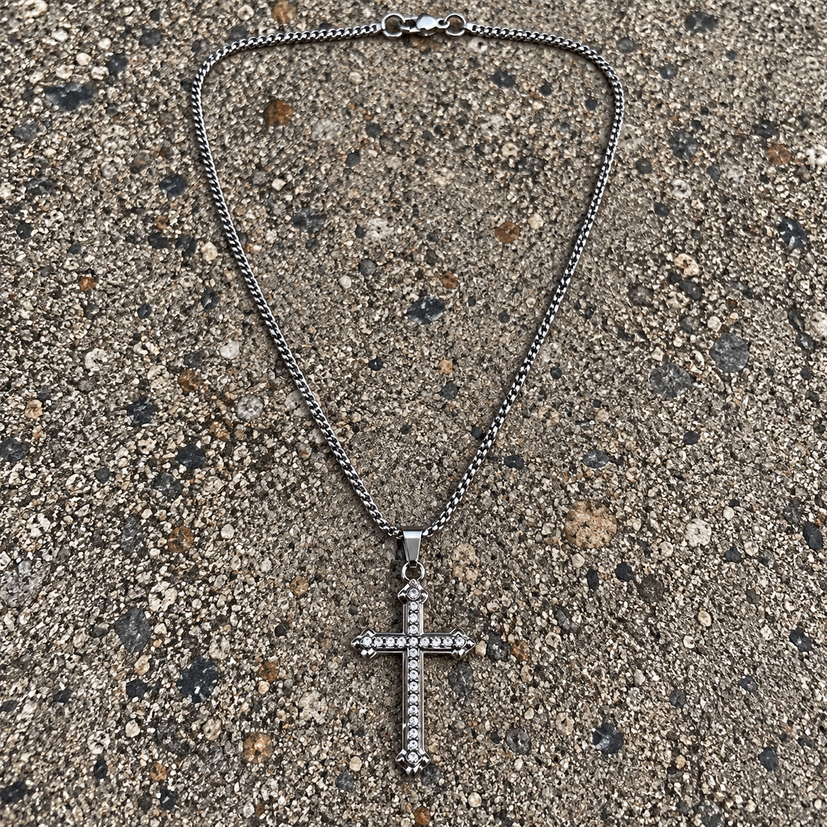 Silver Iced Cross Necklace
