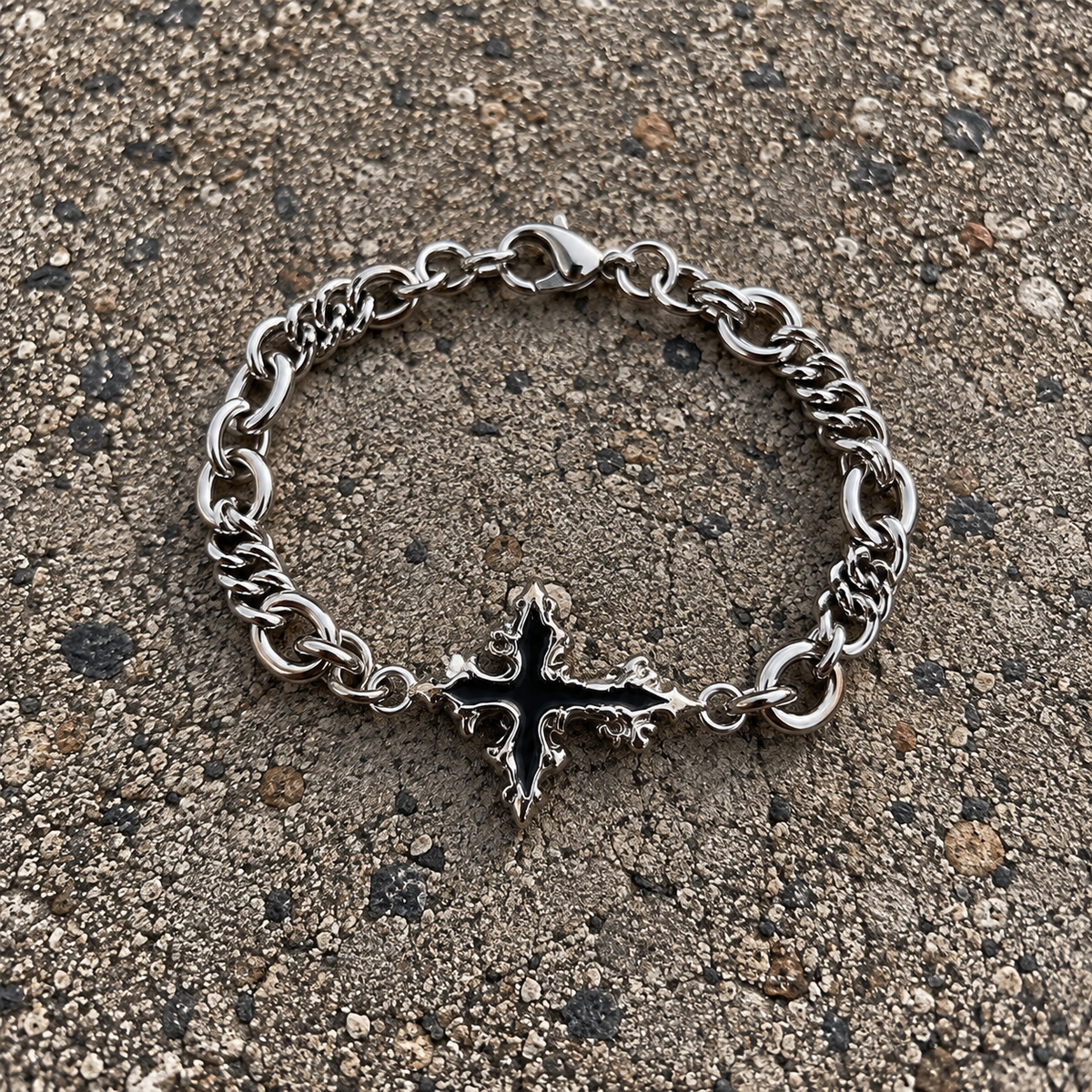 Black Enamel Cross Bracelet