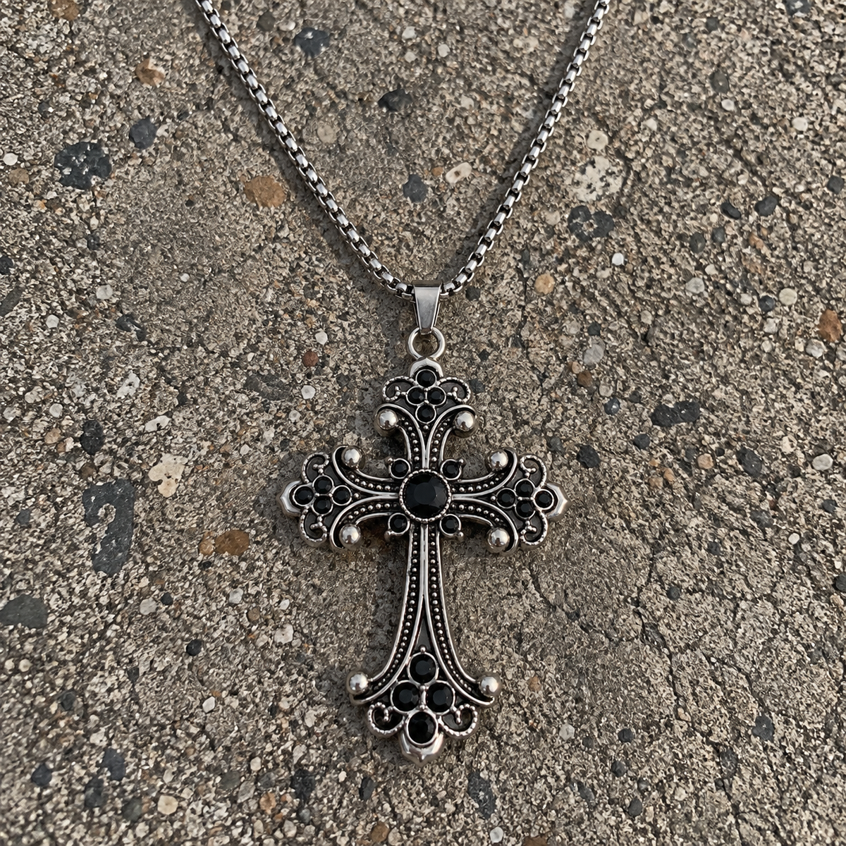Silver Baroque Cross Necklace