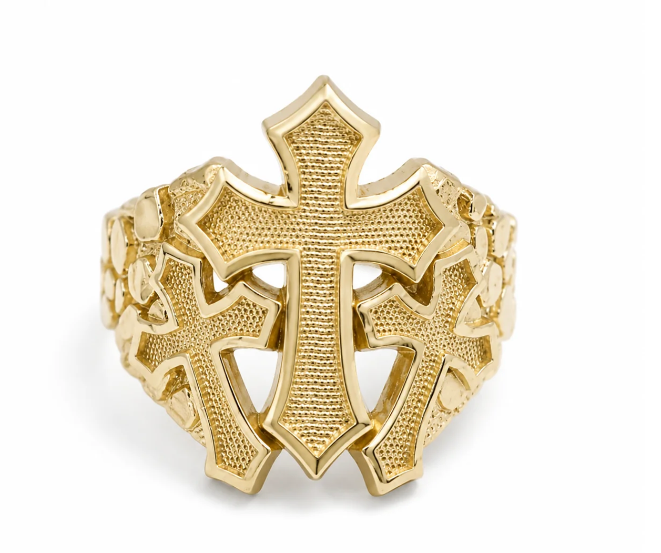 14k Cross Gold Nugget Ring