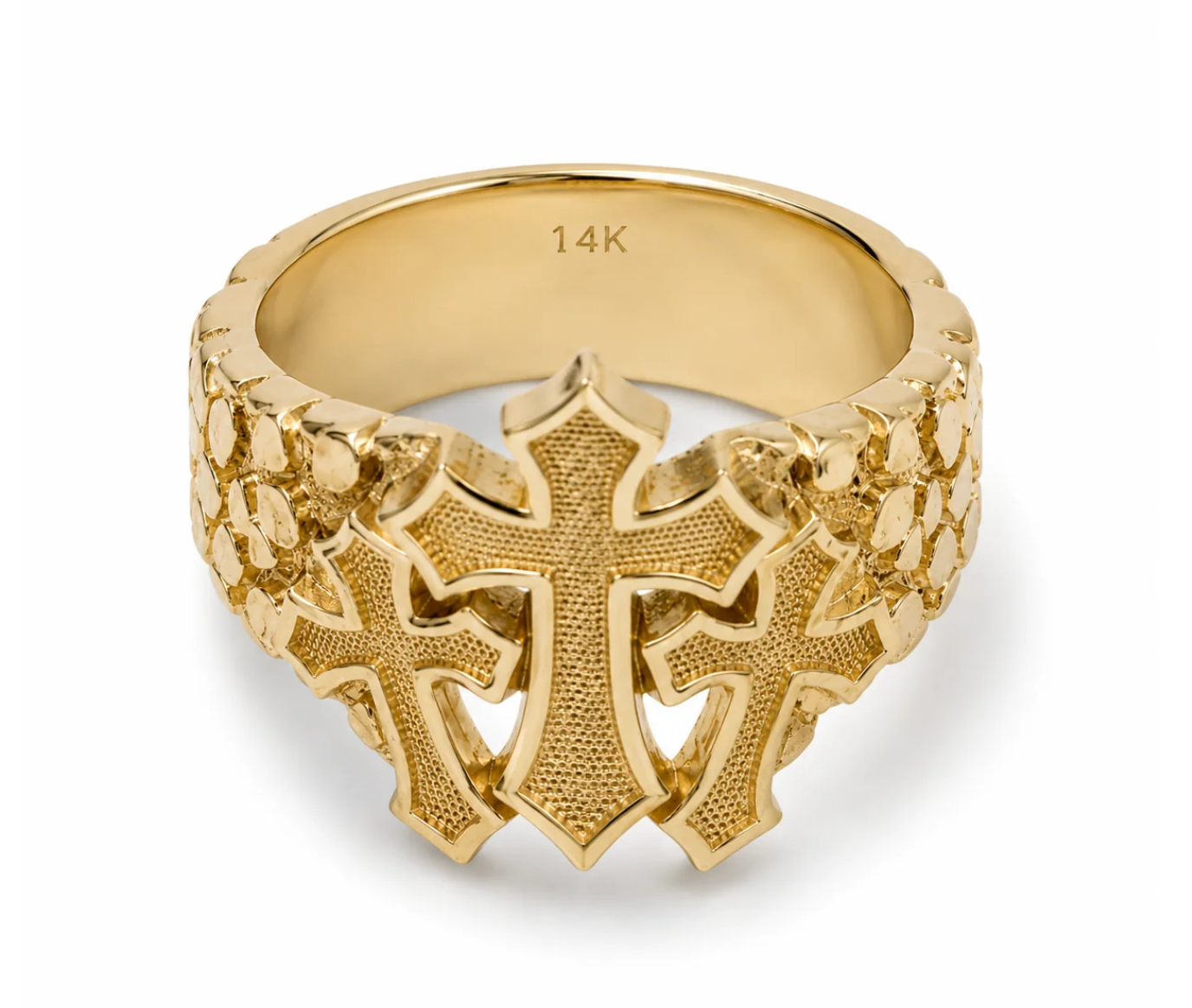 14k Cross Gold Nugget Ring